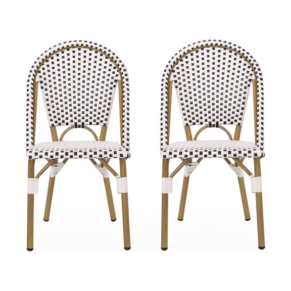 Noble House Elize Aluminum & Faux Rattan Bistro Chairs in Black/White (Set of 2)