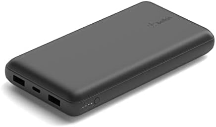 Belkin 20,000mAh USB-C Power Bank, Portable Charger w/ 2 USB-A Ports, 15W + USB-A to USB-C Cable for iPhone 16/15, Galaxy S25/S24, Pixel 9, iPad, Nintendo Switch 2 & More – Black