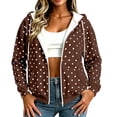 thumbnail image 2 of Bzdzmqm Women Fall Winter Hooded Zip Polka Dot Shacket Casual Loose Outwear Long Sleeve Fuzzy Jacket for Trendy Streetwear, Brown S, 2 of 9
