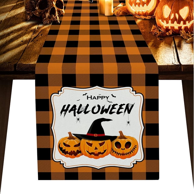Chemin de Table Halloween, Décorations Citrouille et Bat pour Cuisine, Maison, Table à Manger, 13x36 Po
