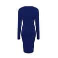 thumbnail image 7 of Karymi Solid Long Sleeve Midi Bodycon Dress, Metal O-Ring Cutout Asymmetrical Neck Side Ruched Irregular Slit Club Party Sundress Summer Dress, 7 of 7