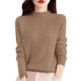 thumbnail image 3 of Women's Mock Turtleneck Sweater, Long Sleeve Embossed Design Pullover, Chunky Knit Winter Top, Solid Color Casual Jumper, Batwing Sleeve Sweater, Everyday Winter Wear Khaki XXL, 3 of 10