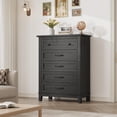 thumbnail image 4 of Commode à 5 Tiroirs pour Chambre, Commode Verticale de 41,3 Po de Hauteur avec Grand Rangement, Coffre de Garde-Robe Autoportant en Bois pour Chambre, Salon, Noir, 4 of 7