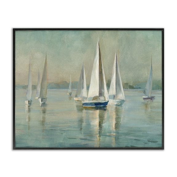 Stupell Industries Sailboats at Sunrise Nautical & Beach Painting Black Framed Art Print Wall Art, 14 x 11