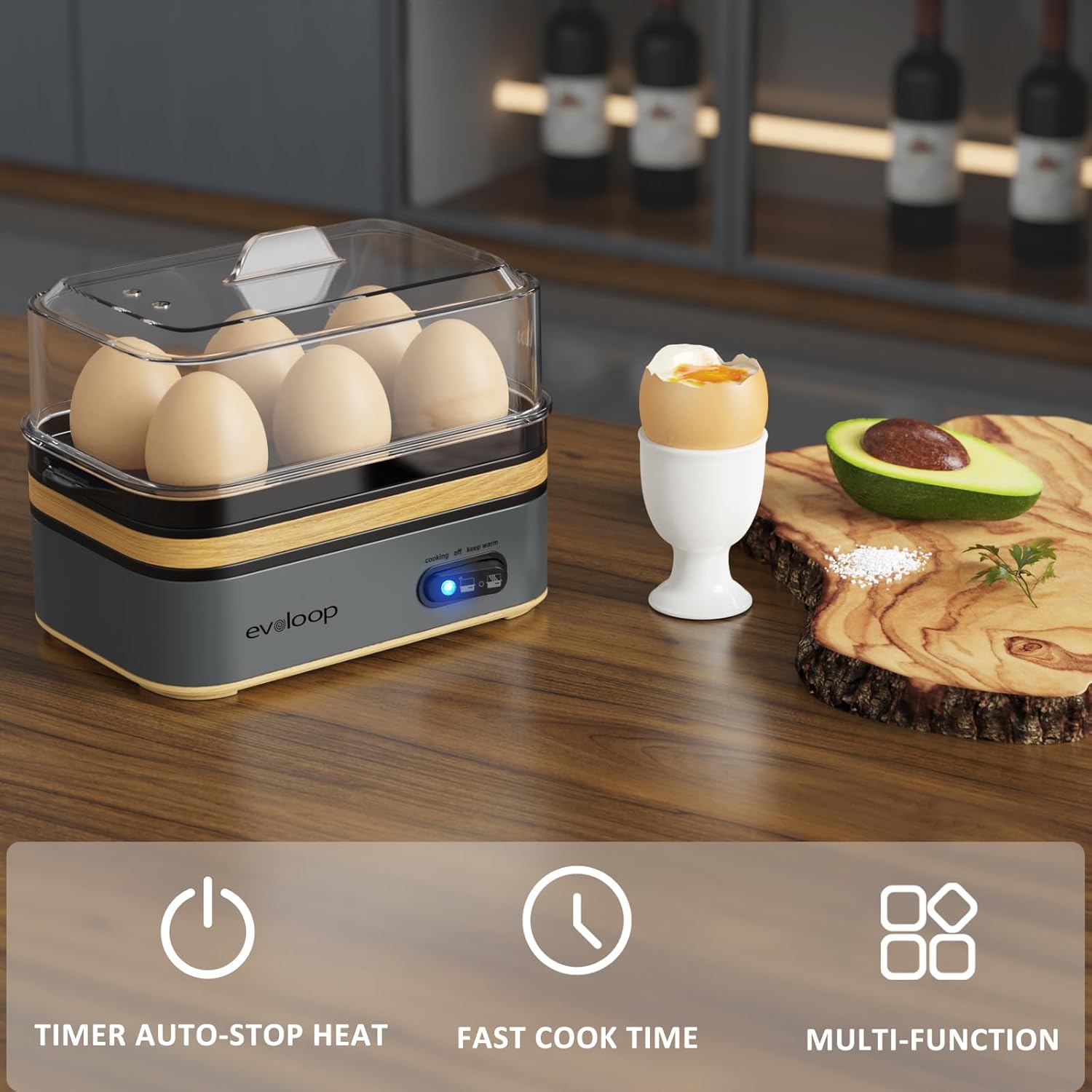 Evoloop Rapid Egg Cooker and Electric Kettle Combo with 1.7L Capacity for Busy Households