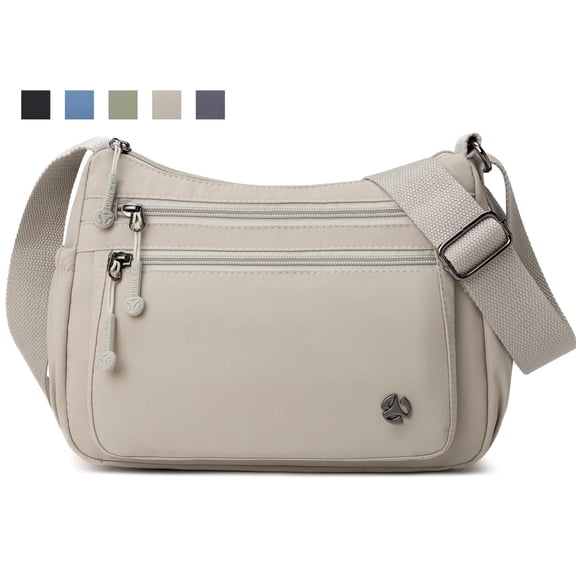 AOUNQ Crossbody Purses and Handbags for Women, Waterproof Nylon Shoulder Bag with Anti Theft Pocket, Ladies Casual Multiple Pockets Travel Wallet, Beige