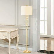 Maxax 59 Modern Gold Floor Lamp with White Drum Shade, 3-Way Dimmable Standing Lamp for Living Room and Bedroom, E26 Base, Elegant Metal Design with Rotary Switch