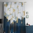 thumbnail image 5 of Blue White Semi Sheer Curtains Drapes for Living Room, Bedroom, French Doors Window 72 Inches Long, Gold Graffiti Painting Art Retro Country Rod Pocket Chiffon Curtain Drapery Voile Draperies Panel, 5 of 6
