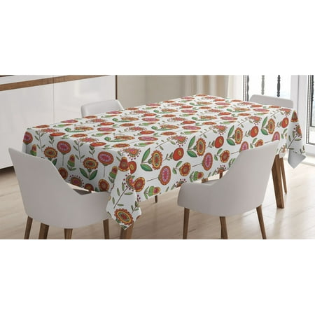 

Floral Tablecloth Happy Arrangement of Colorful Cartoon Flower Rectangle Satin Table Cover Accent for Dining Room and Kitchen 52 X 70 White Multicolor by Ambesonne