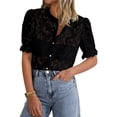 thumbnail image 1 of Blusa PRETTYGARDEN de encaje de manga corta con botones para mujer, 1 of 6
