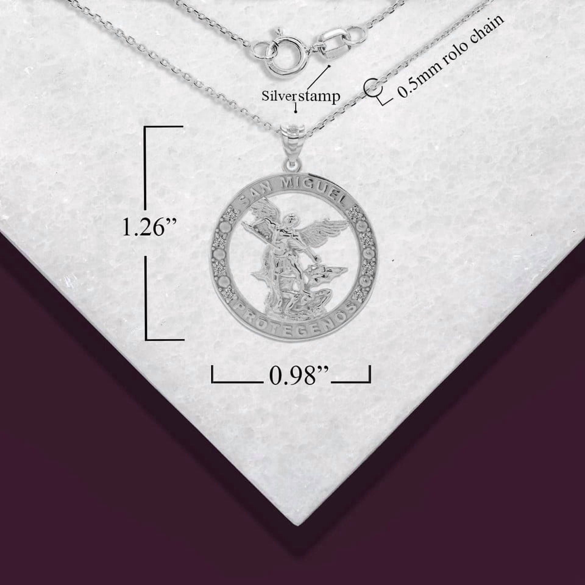 .925 Sterling Silver Religious Saint Michael CZ Medallion Pendant Necklace (Pendant with 16" chain)