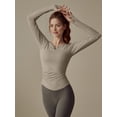 thumbnail image 4 of Womens Yoga Long Sleeve Open Front Cropped Shirts Halter Sports Pullovers Soft Workout Tees Built Light Coffee L, 4 of 9