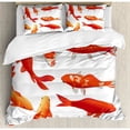 thumbnail image 3 of Ocean Animal Decor Twin Size Duvet Cover Set, Legendary Koi Fish Band Chinese Good Fortune and Power Icon Tranquil, Decorative 2 Piece Bedding Set with 1 Pillow Sham, Orange White, by Ambesonne, 3 of 3