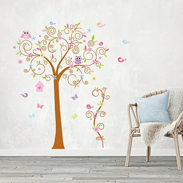 2PCS Birds Owl Tree Wall Decal Wall Sticker Art Decor for Kindergarten, Living Room, Children's Room, and TV Background Decor
