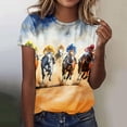 thumbnail image 2 of Levmjia Women's Crew Neck Short Sleeve T-Shirt, Horse Racing Graphic Print Casual Top, Loose Summer Tee for Ladies Daily Vacation, 2 of 5