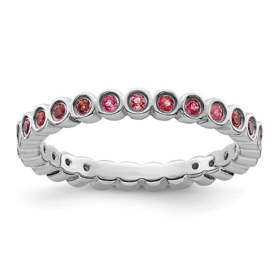 Auriga Fine Jewelry 925 Sterling Silver Pink Tourmaline Eternity Ring for Women Size- 7