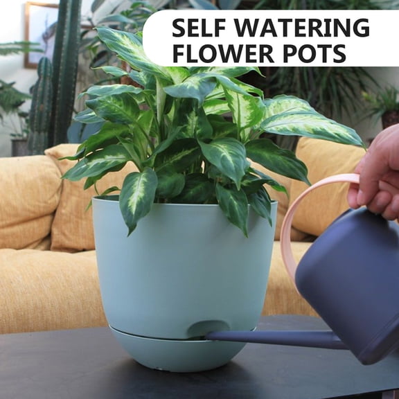 AthitqqM 2-Pack Self Watering Flower Pots with Drainage Holes, Indoor and Outdoor Plant for Home and Garden