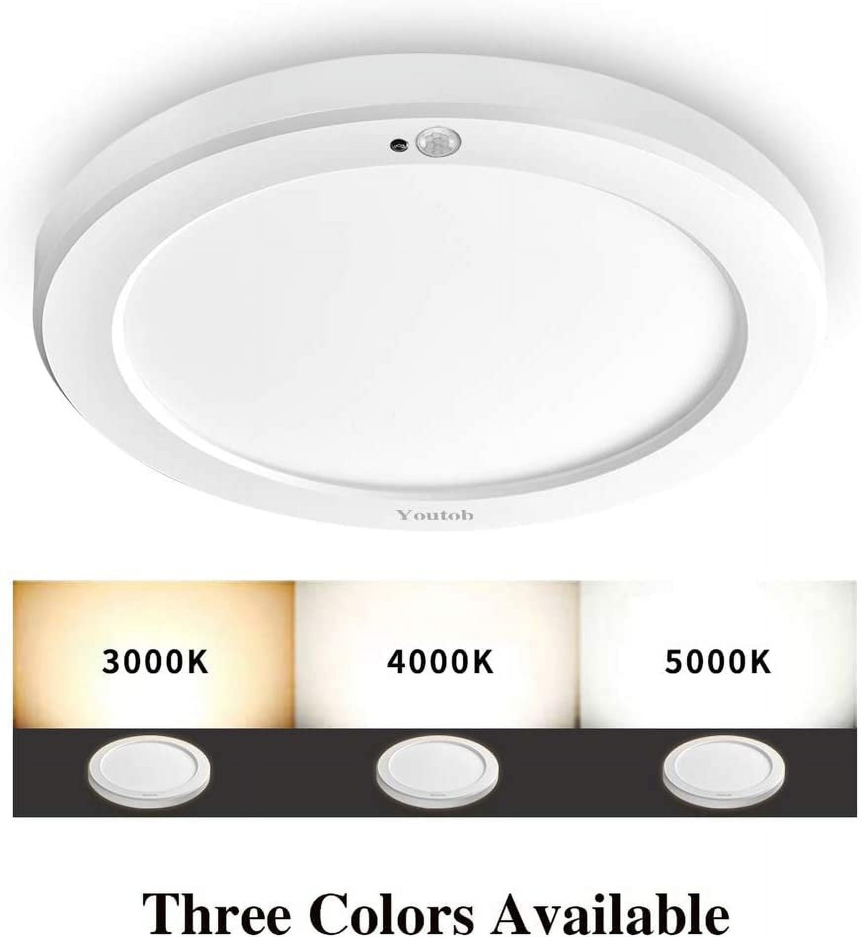 Youtob Motion Sensor Light LED Ceiling Light with 30s/180s Timeout Adjustable 3 Colors,15W 1500lm Round Lighting Fixture for Porches, Closets, Stairs(3000k/4000k/5000k Available) (White)