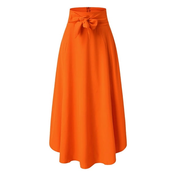 YUEJUIR Knee Length Skirts for Women Summer Casual Color Spring Solid Long Fashion Skirts Women's Skirt Maxi Skirt Summer Skirts Floral Skirt (Orange,XL)