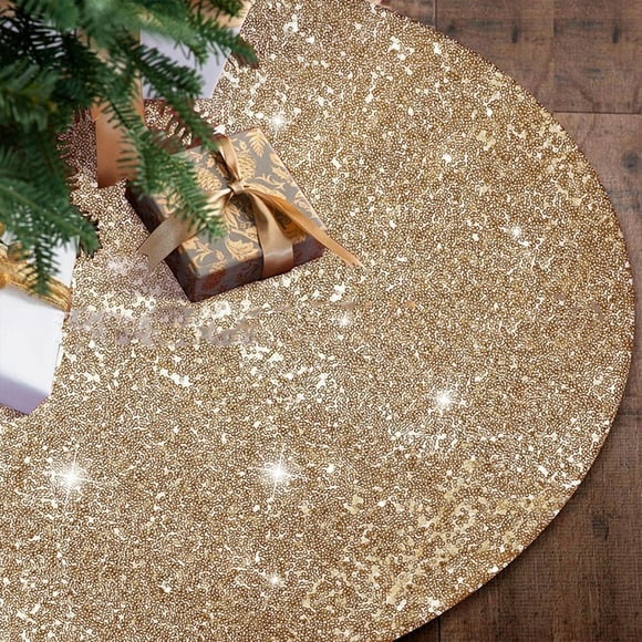 zanvin Gold Christmas Tree Skirt 24 Inch Sequined Tree Skirt Velvet Tree Skirt Sparkly Tree Cover Skirt for Small Xmas Tree Personalized Christmas Tree Skirt Mat for Xmas Party Decor