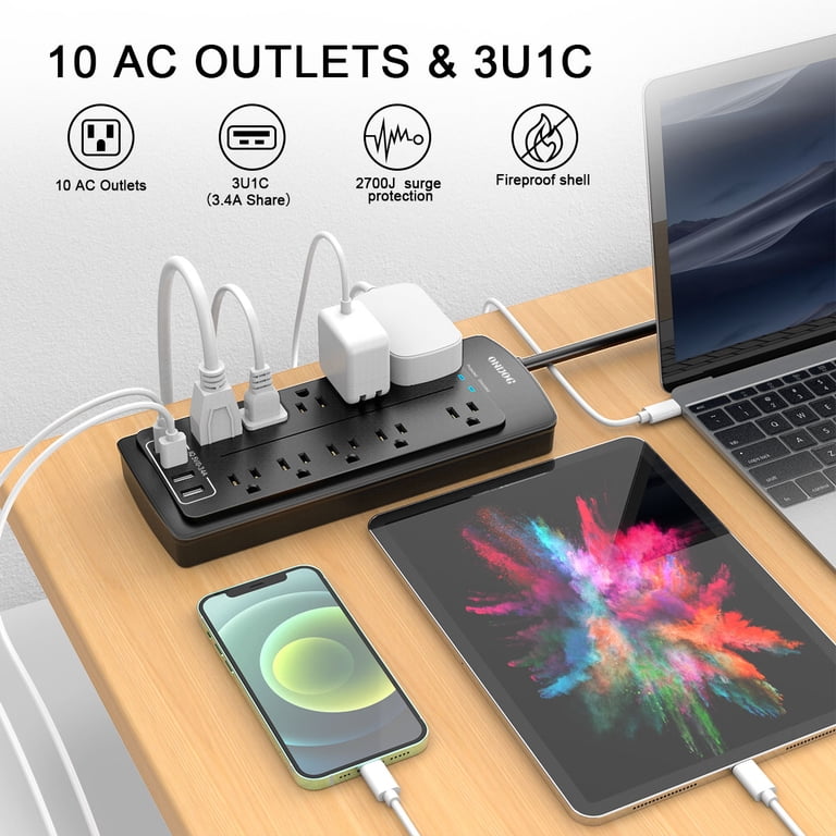 10-Outlet Surge Protector Strip with 4 USB Ports photo 3