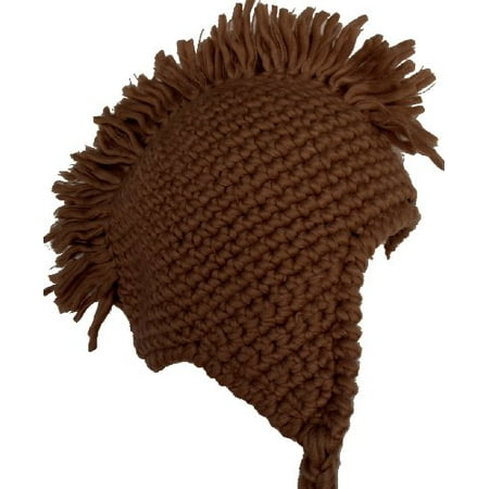 - Handmade Mohawk Winter Knit Trooper Trapper Hat XL (Chocolate Brown)