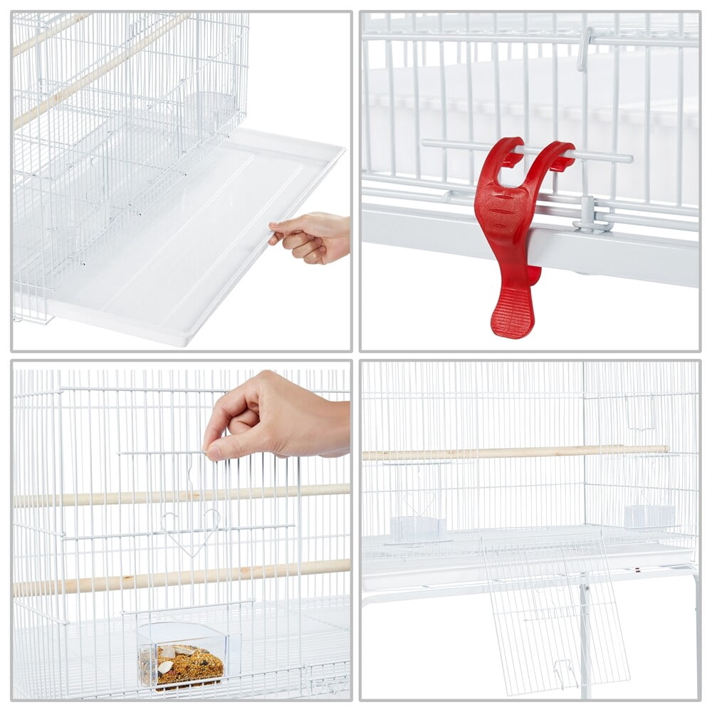 FASCK 47-inch Rolling Breeding Flight Bird Cages for Parakeets Budgies Finches Cockatiels Conures Lovebirds Canaries Parrots with Detachable Stand,White