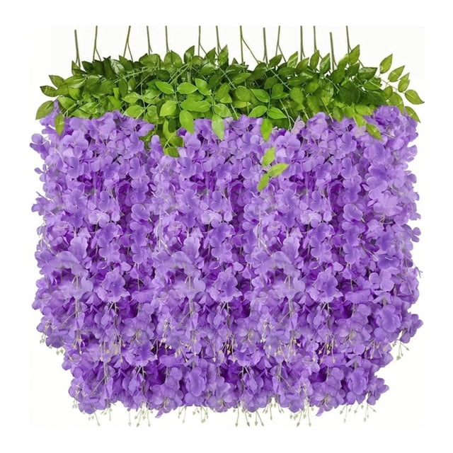 Flor de Glicinia Artificial, Decoración de Vides Falsas 14pcs Fácil Limpio Seis Hoja para Bodas