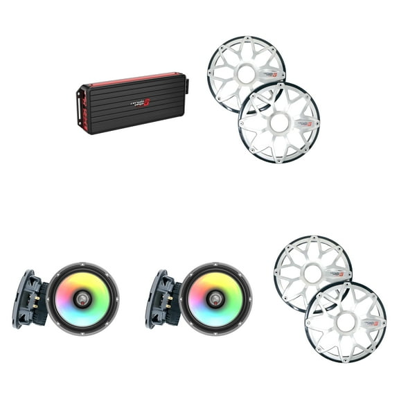 Cerwin Vega Marine VCU84 Amplifier with (2) SM65F4 RPM Stroker 6.5" Marine RGB Speakers and Black/Stainless Grilles