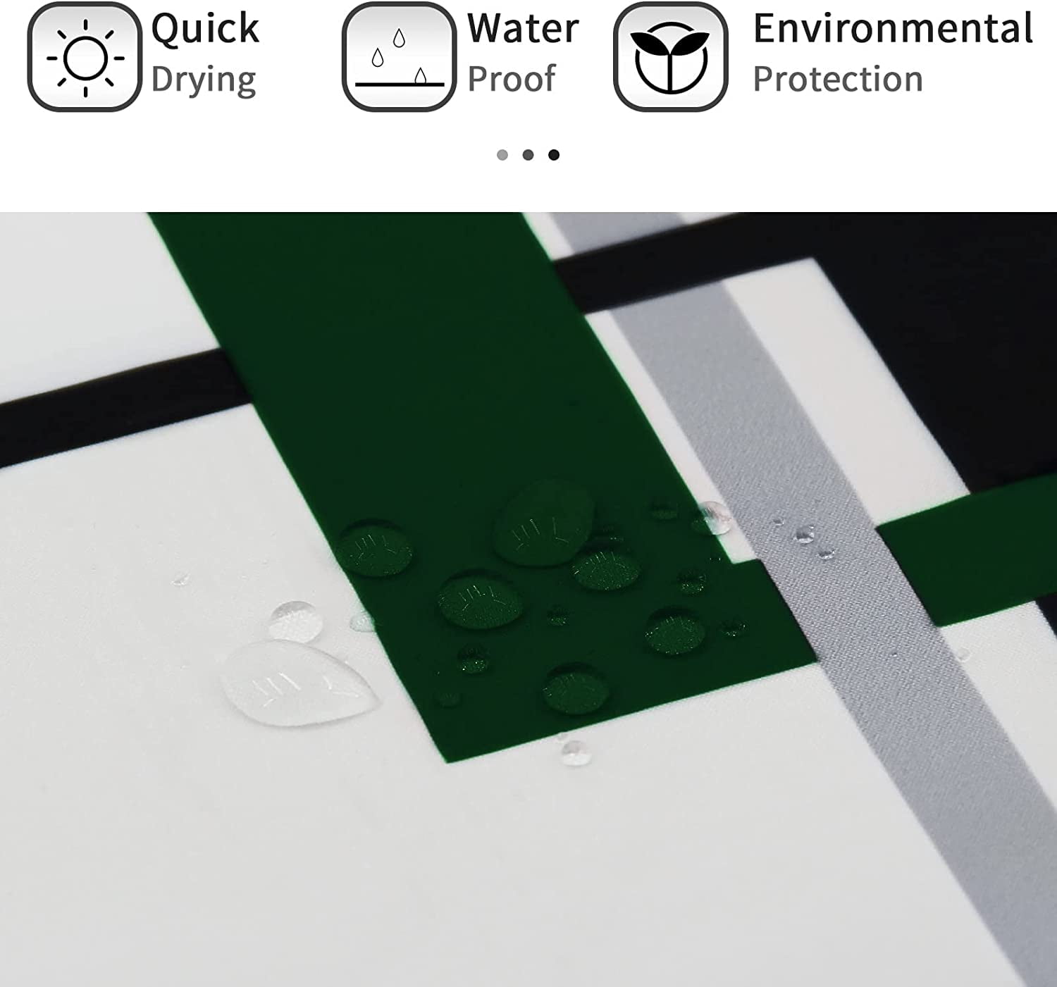 Green Shower Curtain, Abstract Geometric Fabric Shower Curtain Set, Emerald Green Black Grey Square White Backdrop Mid Century Modern Bathroom Decor, 72 x 72