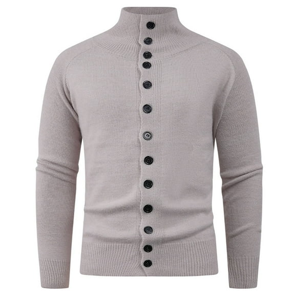 Mens Cardigan Sweater Button Up Stand Collar Casual Long Sleeve Knitted Solid Sweaters Fall Clothes Tops (XL, Khaki)