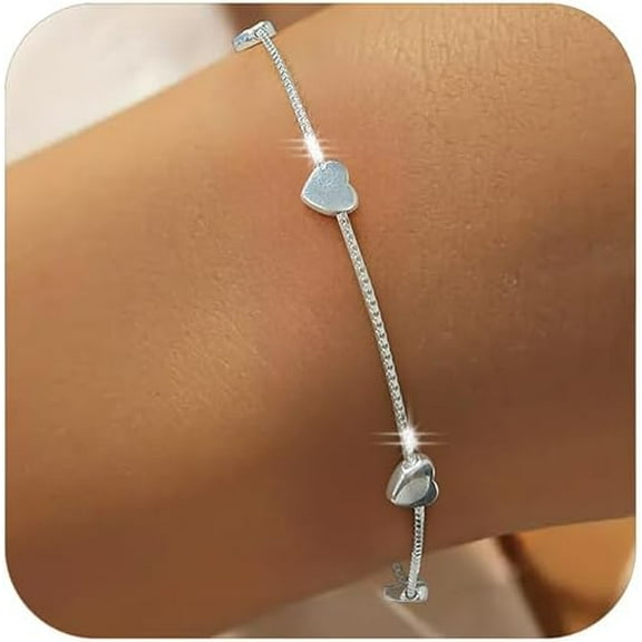 Love Heart Bracelet for Women 925 Sterling Silver Cute Star Moon Emerald Charm Chain Bracelet 14k Gold Plated Adjustable Link Bracelet Bangle Jewelry Christmas Gifts to Daughter Mom