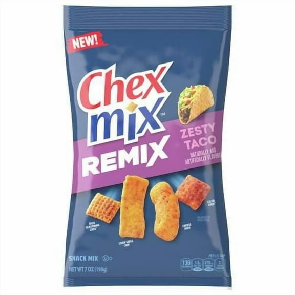 Chex Mix Snack Mix, Remix Zesty Taco, Savory Snack Bag, 7 Oz - Pack of 2