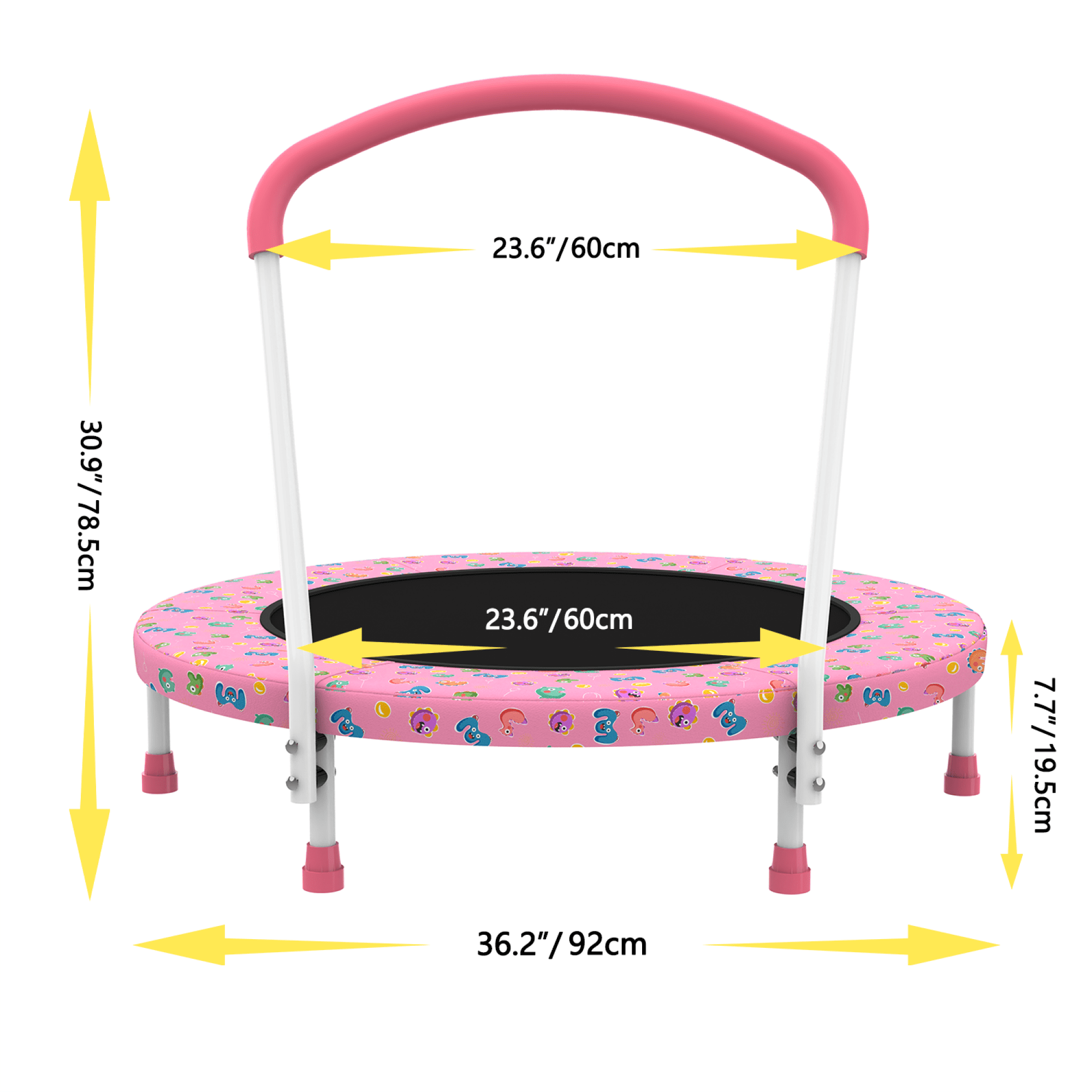 Leumius 36" Trampoline for Kids,3 Foot Indoor Outdoor Trampoline with Foam Handle,No-Gap Safe Design,Kid Trampoline with Safety Enclosure Net for Boys Girls, Ages 1-8,Pink