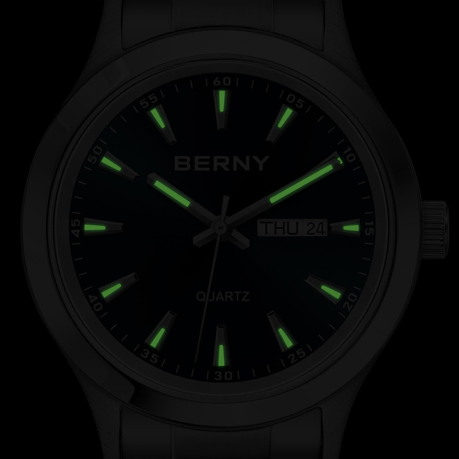 BERNY Quartz Watch for Men, Fashion Sports Wrist Watches with Solid Stainlesss Steel Case & Band, Date & Day Calendar, Casual Waterproof Men's Watches, Blue