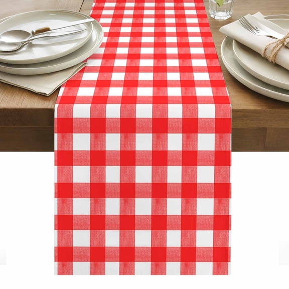 Red Table Runner - 90 Inch Long, Kitchen Dining Table Runner Dresser Scarves, Country French Rustic Buffalo Plaid Modern Art Farmhouse Decor for Coffee Tables Wedding Party Banquet