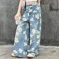 thumbnail image 6 of MEZZALL Kids Girls Jeans Distressed Elastic Waist Baggy Denim Wide Leg Pants Trousers Versatile Dailywear 12-13 Years, 6 of 8