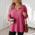thumbnail image 5 of zaveiop Women Plus Size Casual Knit Sweater Lapel V Neck Solid Color Tops Lightweight Long Sleeve Blouses (Red, XL), 5 of 8