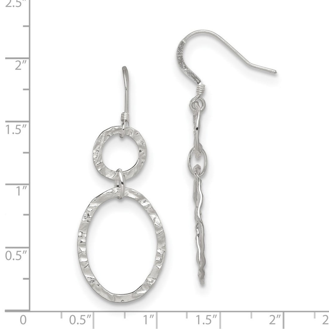 925 Sterling Silver Polished Shepherd hook Hammered Long Drop Dangle Earrings 49x19mm Wide Dangle Earring for Women