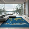 thumbnail image 2 of ODIKA 8'x10' Washable Area Rug Large Cartoon Map Featuring Continents Wildlife Compass Playroom for King Size Bedroom Under Bed, Master Suite, Non-Shedding, Easy Care, 2 of 7