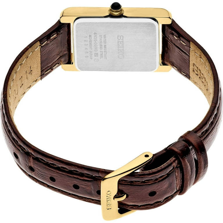 SEIKO ESSENTIALS セイコー CHAMPANE DIAL LEATHER LADIES WATCH Seiko Ladies Watch SWR066: Light Champagne Dial, Gold Hands