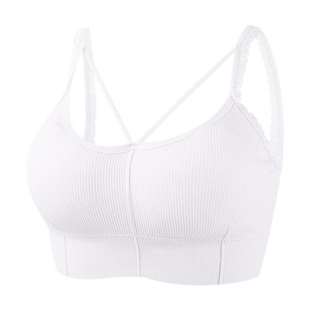 Kaemgyyd Women's Lace Camisole Spaghetti Strap Cross Back Ribbed Bralettes Full Coverage Padded Tank Crop Tops