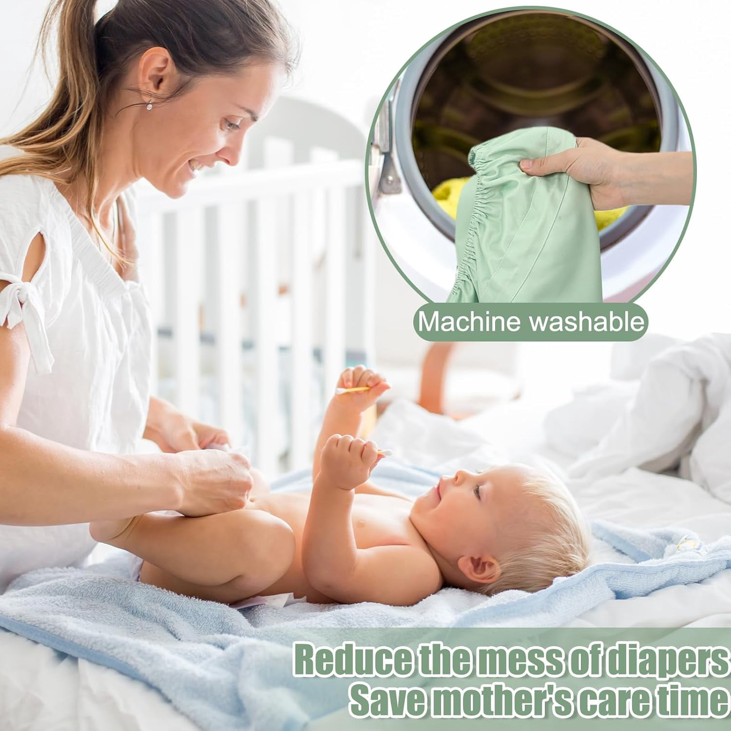 2 Pack Reusable Diaper Pail Liner Bags Hangable Pail Liner with Strap Washable Cloth Diaper Liners Waterproof Cloth Diaper Wet Bag Pail Pouch for Cloth Diaper, Dirty Diapers, Laundry and Garbage