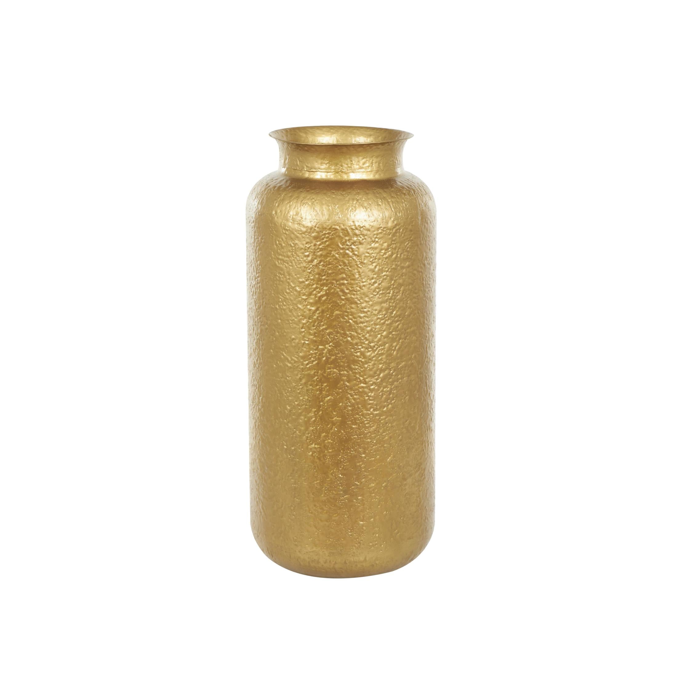 DecMode 36" Tall Textured Hammered Floor Gold Metal Vase