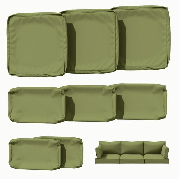 Kimunuk 8 Pcs Outdoor Cushion Covers for Patio Furniture, Washable Outdoor Cushion Slipcovers Replacement with Zipper for 3 Seat Rattan Sofa, Light Green