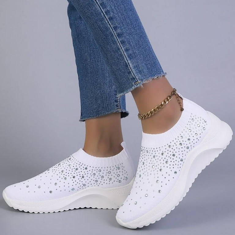 WOMENS LADIES DIAMANTE STUDDED SOCK SLIP ON SNEAKERS PARTY TRAINERS WOMEN  SHOES