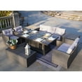 thumbnail image 4 of 7-Piece Wicker Patio Fire Pit Conversation Set with Ice Container and Gray Cushions, 4 of 10