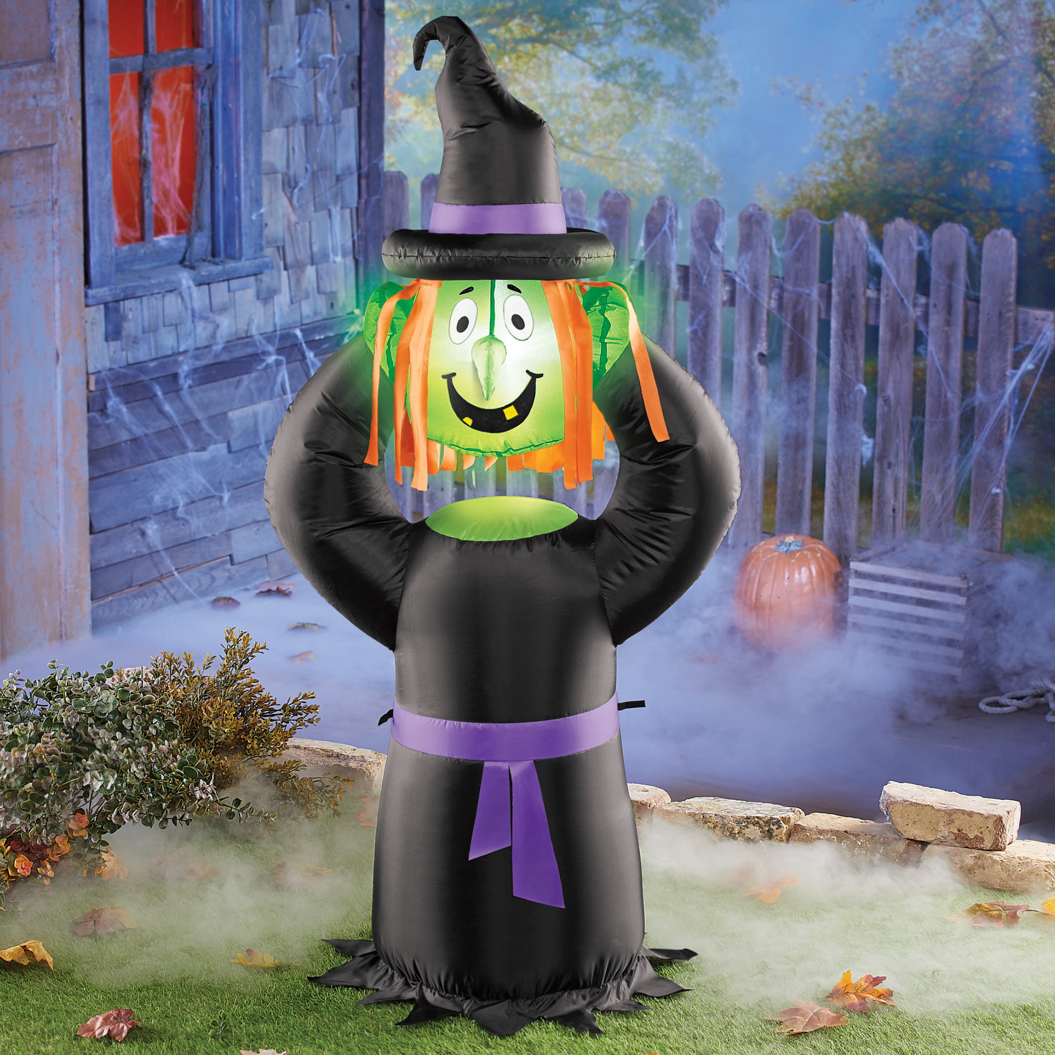 4 Ft Whimsical Witch Halloween Inflatable with Ropes and Stakes to Hold ...
