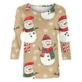 thumbnail image 5 of LEKWK Brown Tops for Women Merry Xmas Crew Neck 3/4 Sleeve Tshirts Womens Christmas Sweaters Fashion Womens Snowman Shirt, 5 of 5