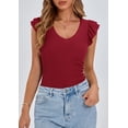 thumbnail image 3 of Remera PRETTYGARDEN Mujer Cuello en V Volados Sin Mangas Ajustada Vino Tinto XL, 3 of 8